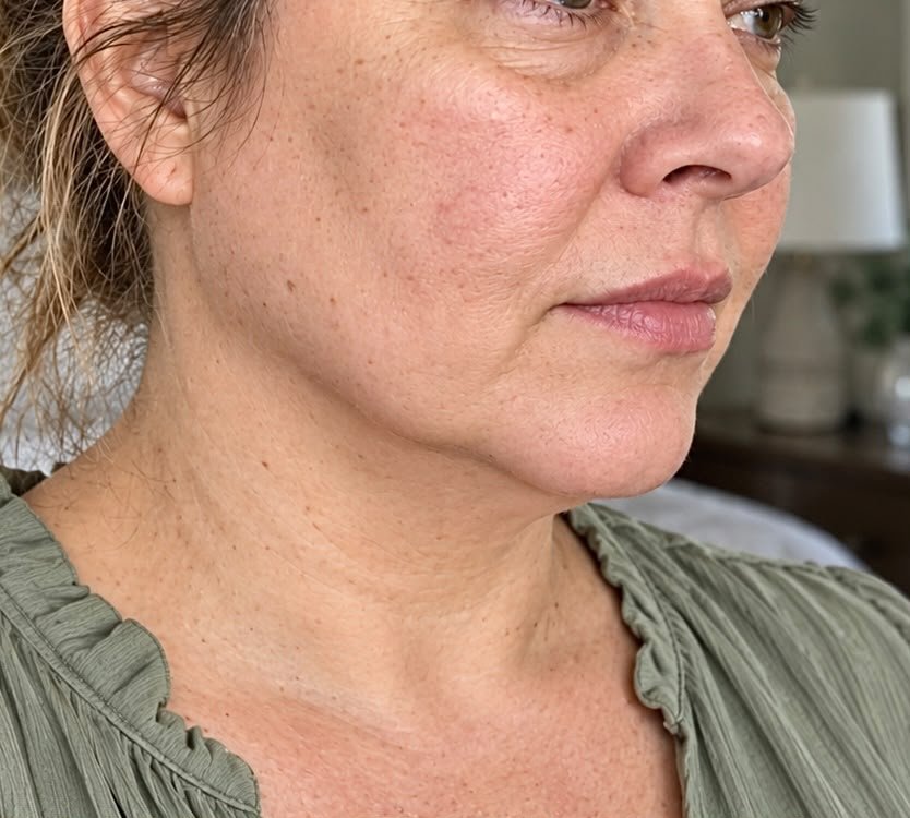 The same client after: a defined line from ear to chin
