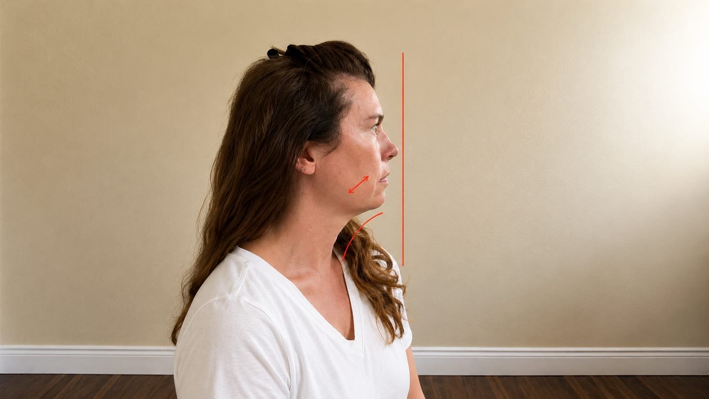 A student's face before the 21-Day Face Yoga Mastery Program