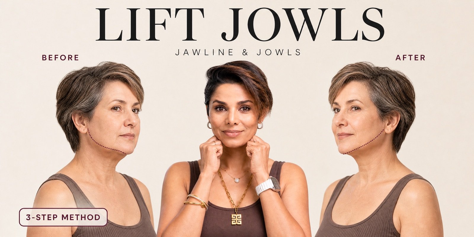 Lift sagging jowls naturally: the 3-step jawline method